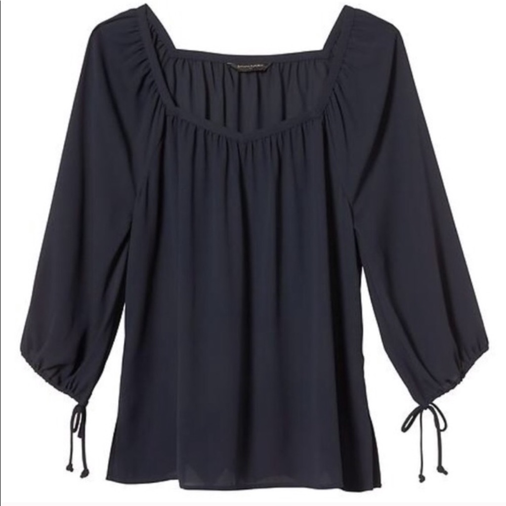 Squared Neckline Tie Sleeves Blouse